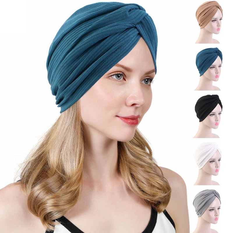 

Indian Twist Knot Turban Stretch Cotton Inner Hijab Hat Women Muslim Beanie Bonnet Hair Loss Cover Cancer Chemo Cap Headscarf