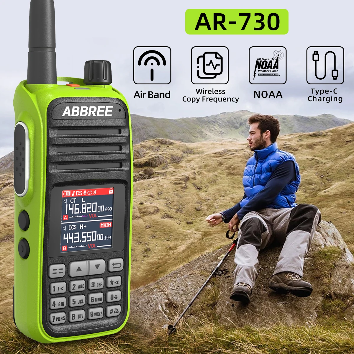 ABBREE AR-730 Walkie Talkie 256CH Multi-Band NOAA VOX Wireless Copy Frequency USB Type-C Charging  Color Police Scanner Aviation image 4