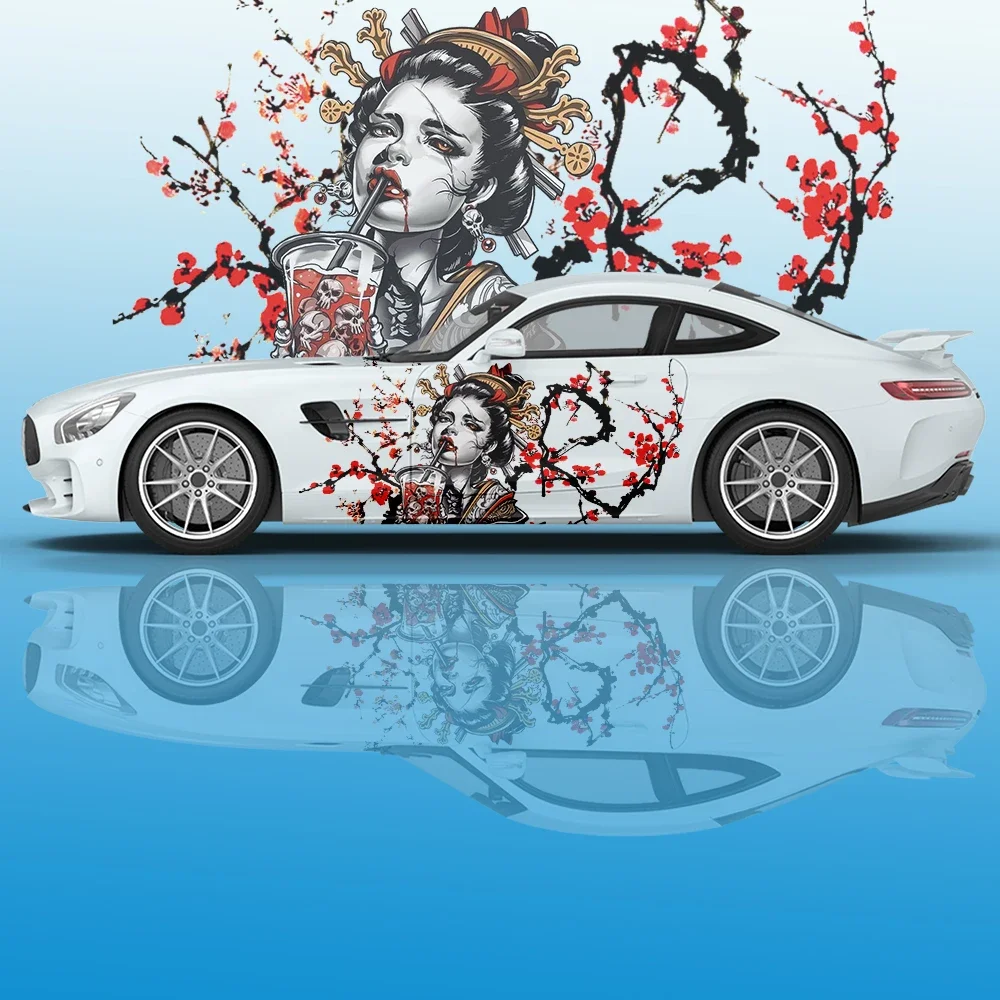 

Geisha Plum Blossom Ink Painting Car Decal Side Graphic Vinyl Decal Modified Racing Print Decoration Ita Car Car Decal Sticker