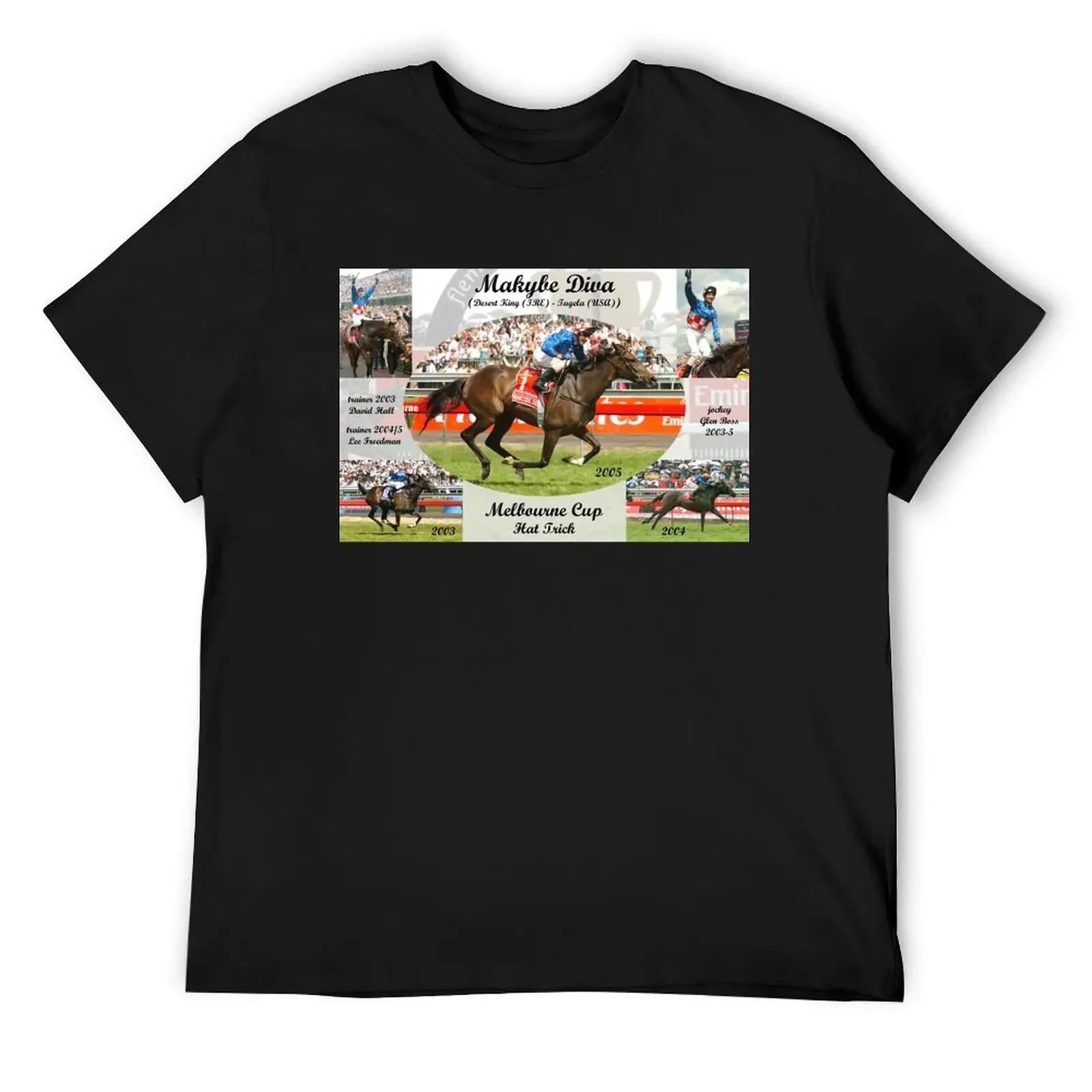 

Makybe Diva Melbourne Cup Hat Trick T-Shirt plus size clothes Blouse Aesthetic clothing mens vintage t shirts