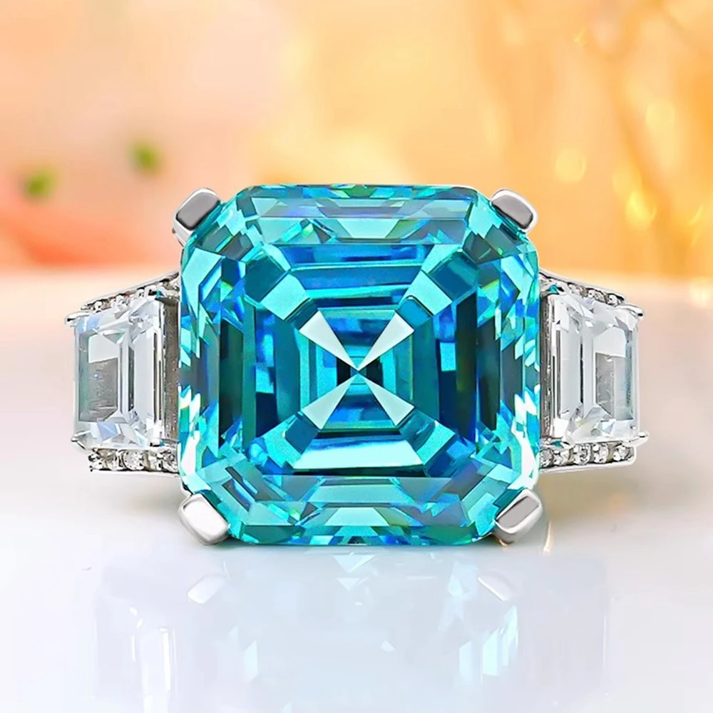 Imagem -02 - Wong Rain-anel de Prata Esterlina 925 para Mulheres Corte Asscher Citrino 16ct Pedra Preciosa Aquamarina Joias Finas Luxo Presentes de Aniversário