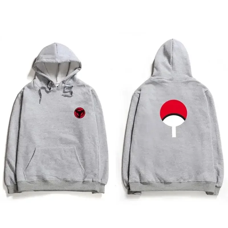 Naruto Hoodie, Unisex Drawstring Hooded Sweatshirt Uchiha Clan Symbol Front Back Anime Print Casual Long Sleeve Pullover