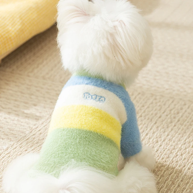 Warm Soft Dog Clothes Rainbow Striped Dog Sweater Letter Print Puppy Cardigan Fashion Cat Knitten Sweater Chihuahua Pet Clothes