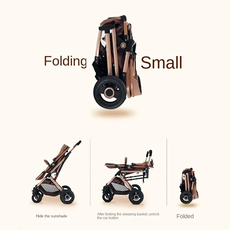 Foldable Multifunctional Newborn Travel Scooter Shock-absorbing Baby Stroller 3 in 1 Lightweight High Landscape Baby Stroller