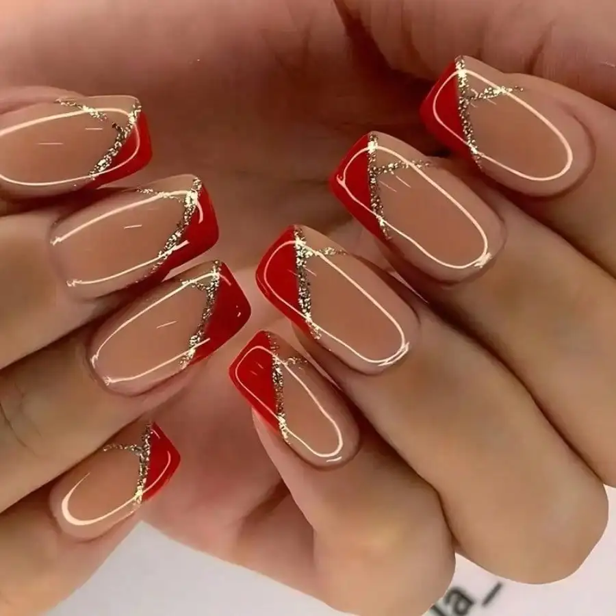 

24PCS Medium Oval Geometric French Press On Nails Minimalist Reusable No-Damage For Women Daily Party