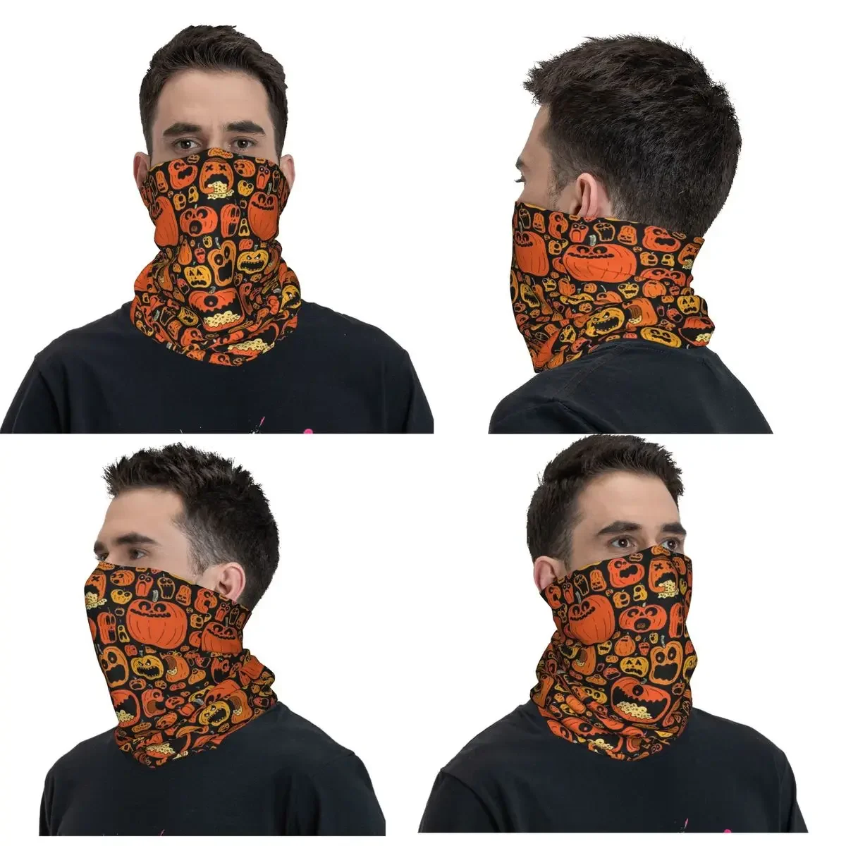 Ghost Pumpkin Halloween Bandana Neck Cover Printed Face Scarf Warm Balaclava Hiking Fishing Unisex Adult Winter