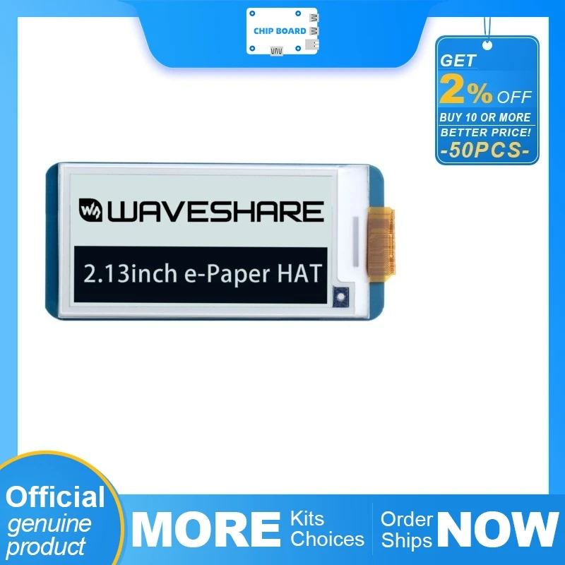 

Waveshare 2.13-inch e-ink HAT 250×122 black-white display module for Raspberry Pi Pico offering ultra-low-power screens