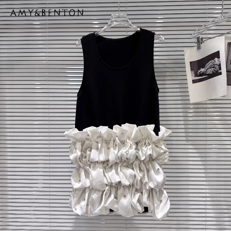 

Elegant Temperament Heavy Industry Rhinestone Nail Bead Pleated Women's Dress 2026 New Sweet Cool Straight Sling Dresses Ladies