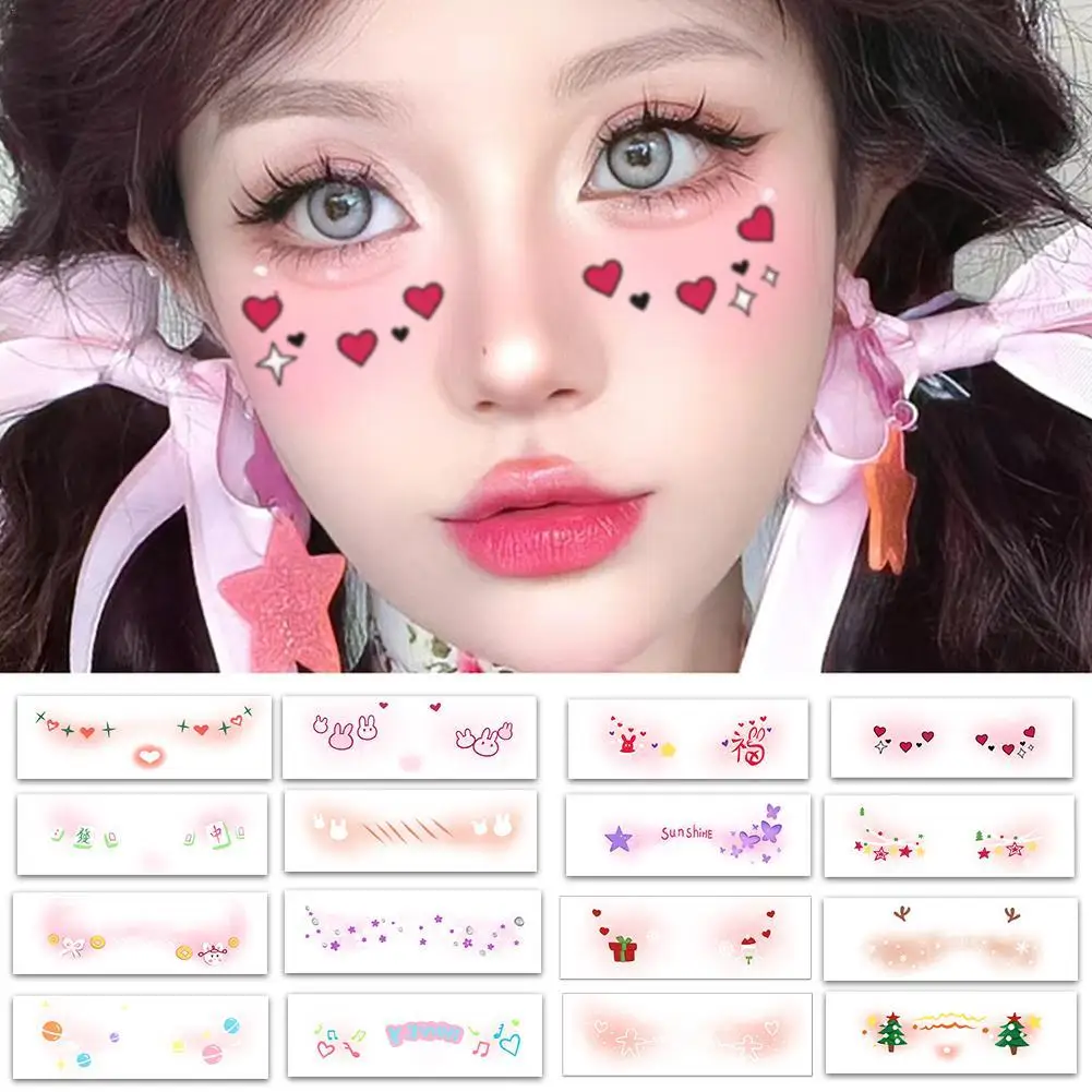 Christmas Makeup Face Stickers Disposable Tattoo Sticker Cute Xmas Tree Love Sweet Waterproof Korean Makeup Decorative Stickers