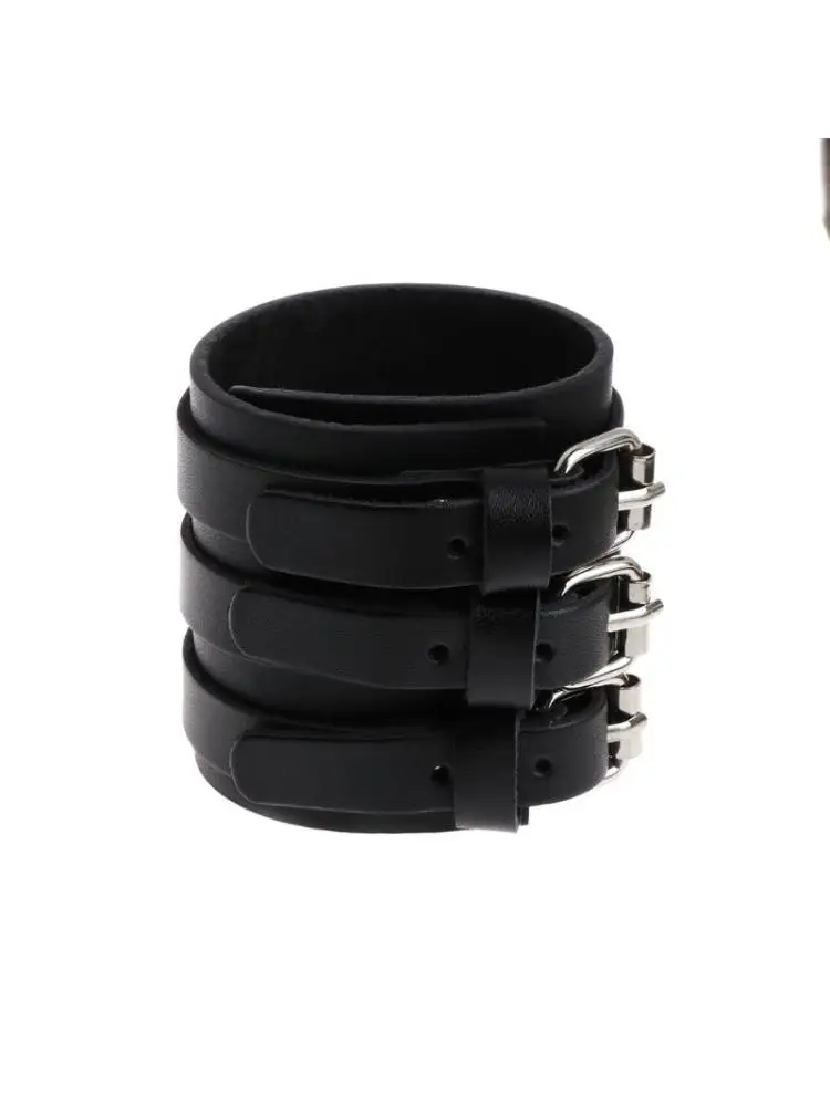 

A52E 260x60mm 3 Strand Triple Strap Faux Leather Cuff Wrap Wtistband Bracelet Punk