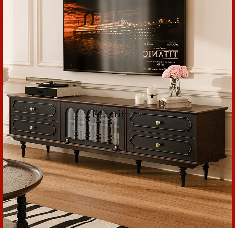 

French TV Cabinet Retro Storage Solid Wood American Storage Integrated TV Cabinet