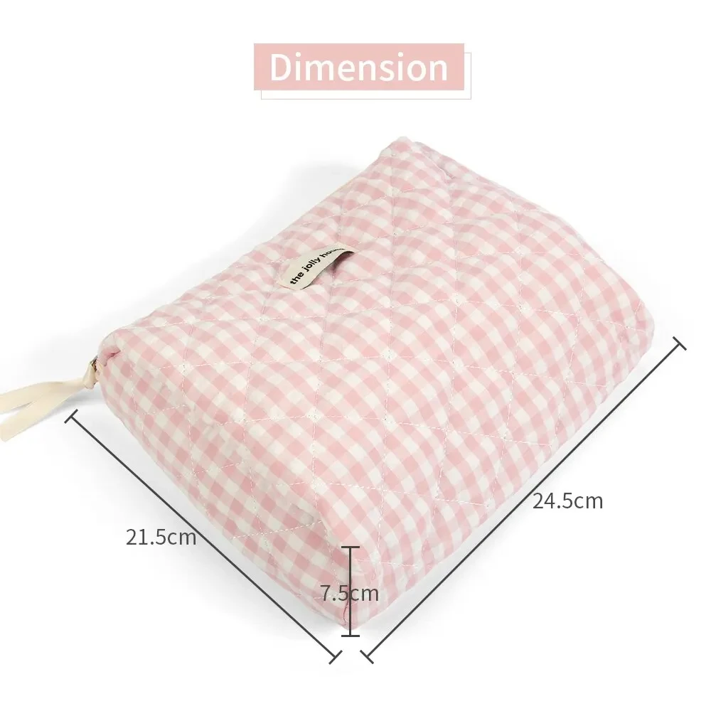 Casual Women\'s Cosmetic Pouch Large Capacity Travel Storage Bags Simple Plaid Ladies Clutch Handbags Pink Canvas Female Bag