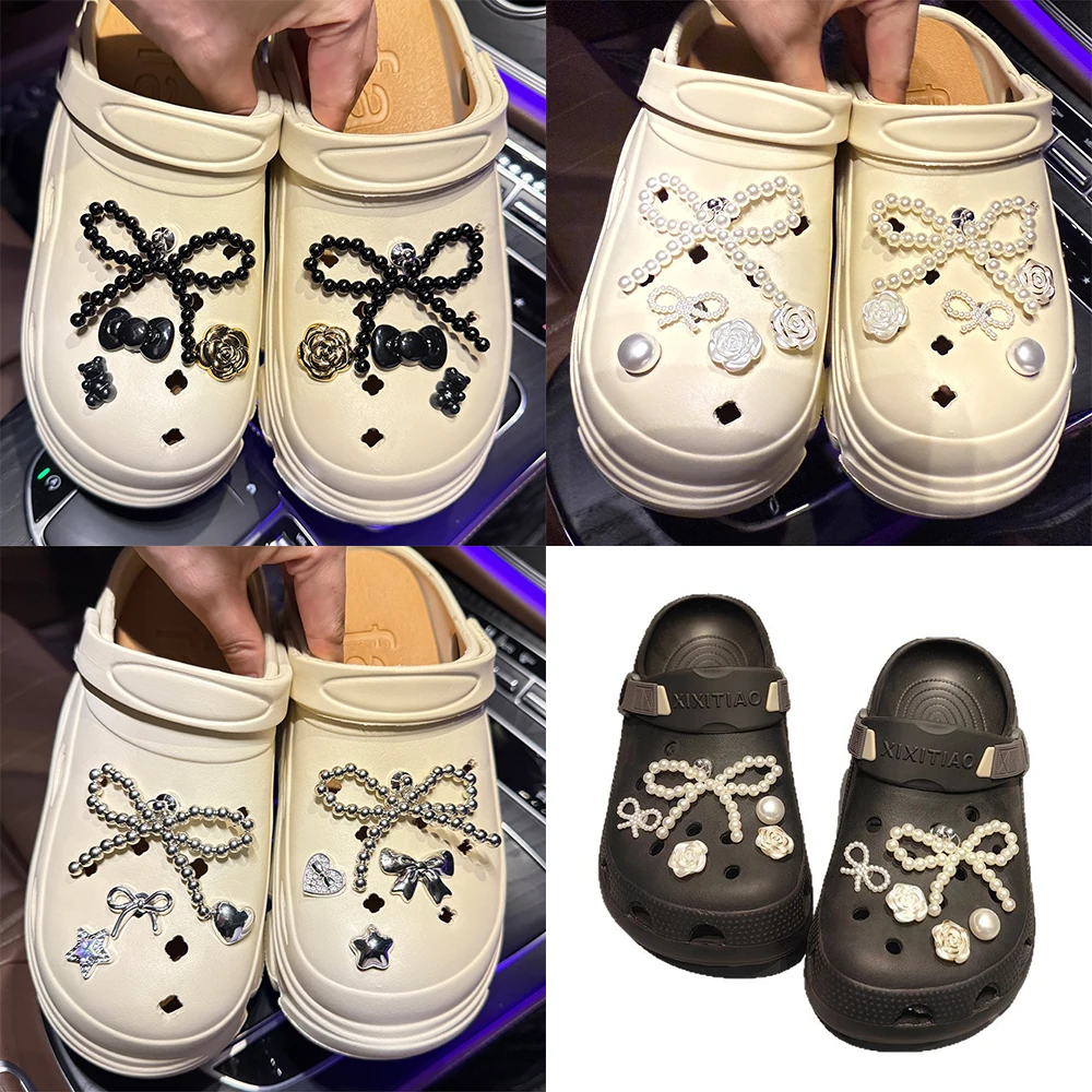 

Модные подвески для обуви, комплект украшений для обуви, бриллиантовая бабочка, жемчужный цветок, съемный бант, пряжка, креативное украшение для обуви