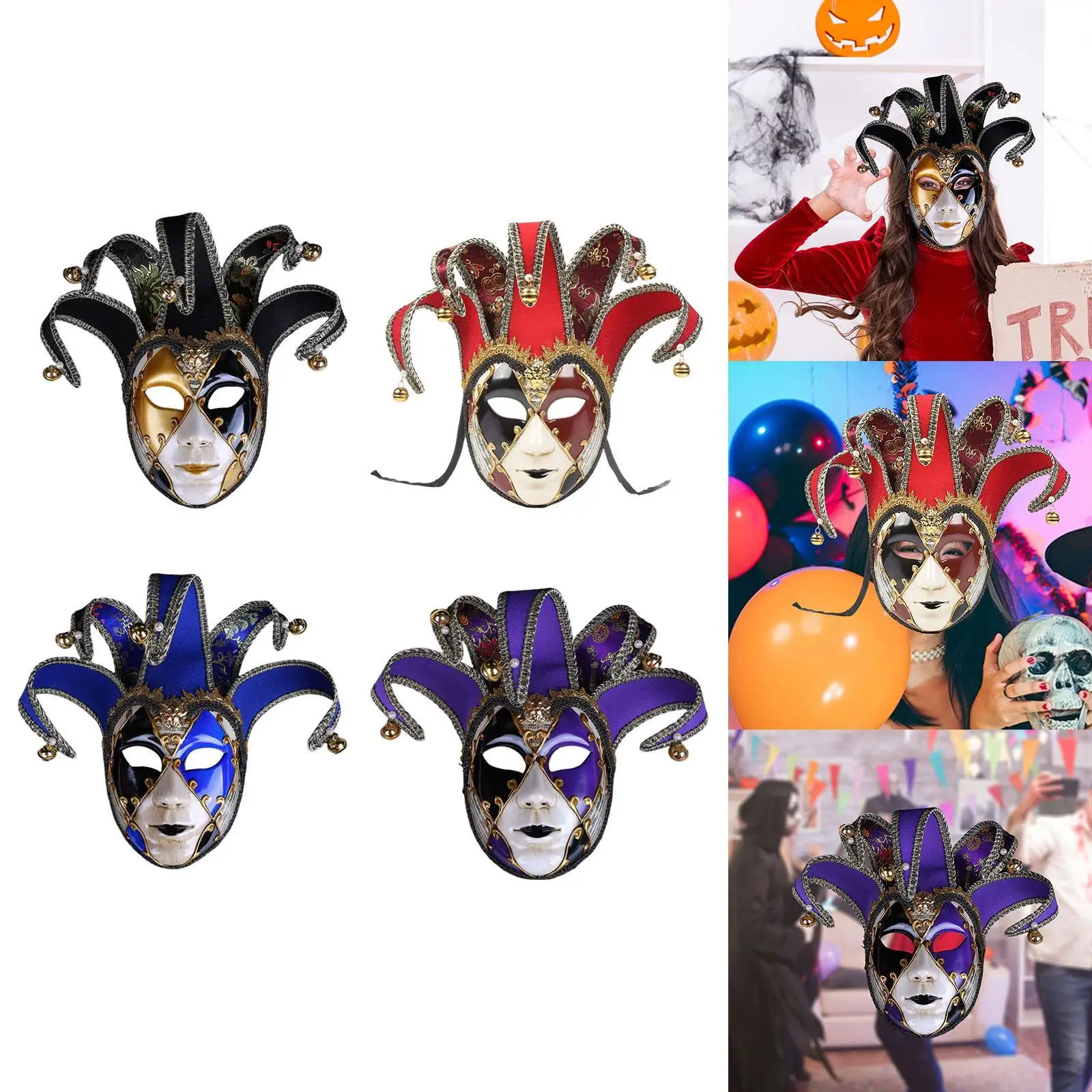 Masquerade Mask for Women Carnival Halloween Party Full Face Jester Headgear Cosplay Fancy Dress Ball Dance Performance Prop