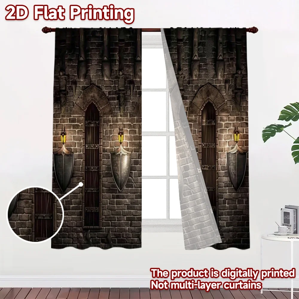 2D flat 2pcs Curtain Retro Country Style Medieval Castle Shields Digitally printed polyester, colorfast Family Party Decoration
