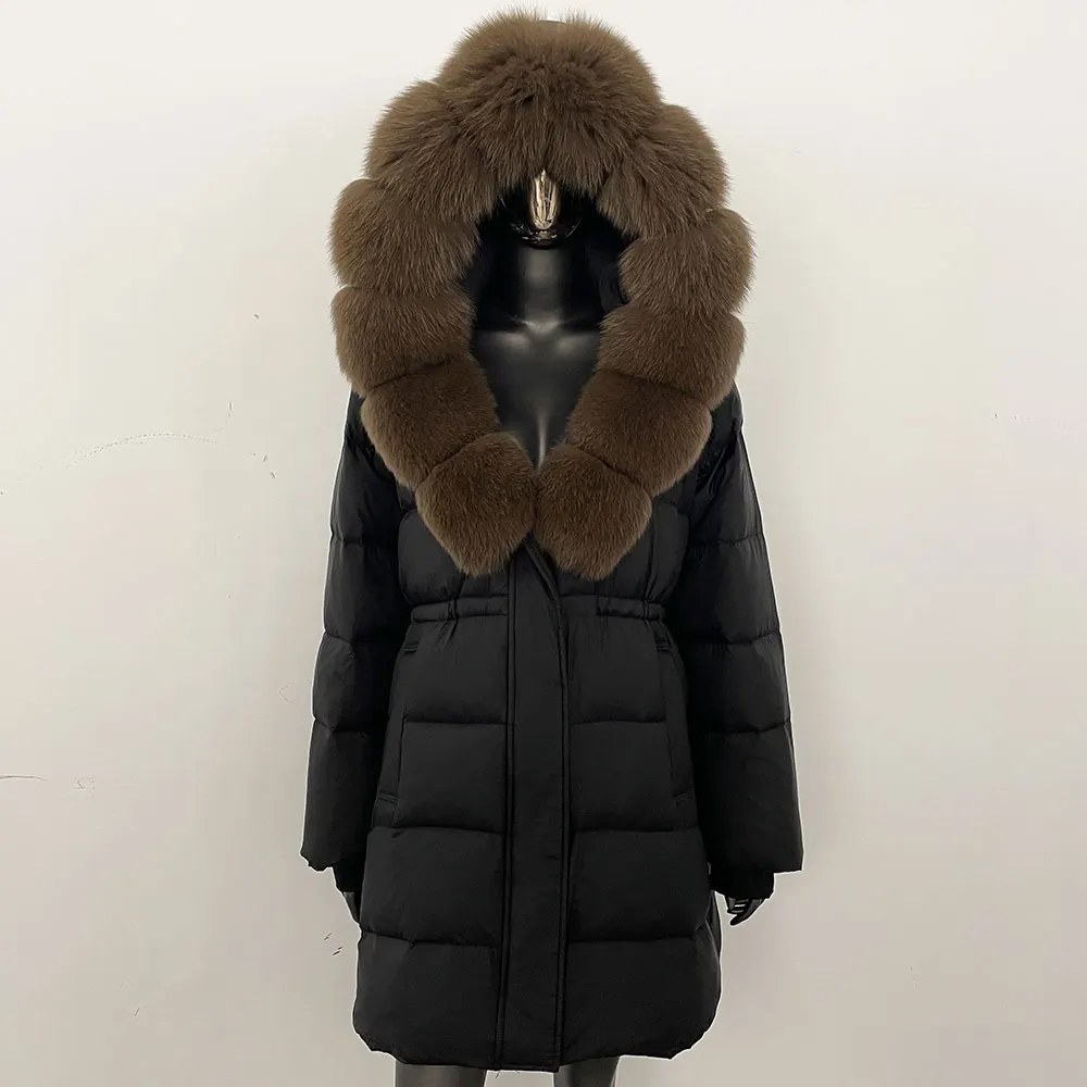 سترة منتفخة المرأة مقنعين القابلة للإزالة الشتاء بطة أسفل معطف الإناث الدافئة الفراء الحقيقي أبلى الشتاء معطف فرو الراكون الطبيعي الكبير #5