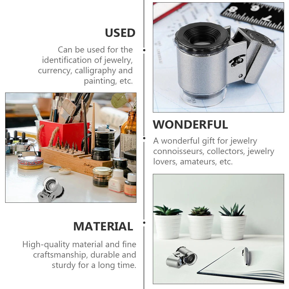

Portable Jewelry Identification Microscope Durable Acrylic Lens LED Magnifier for Currency Detecting Tool Collectors