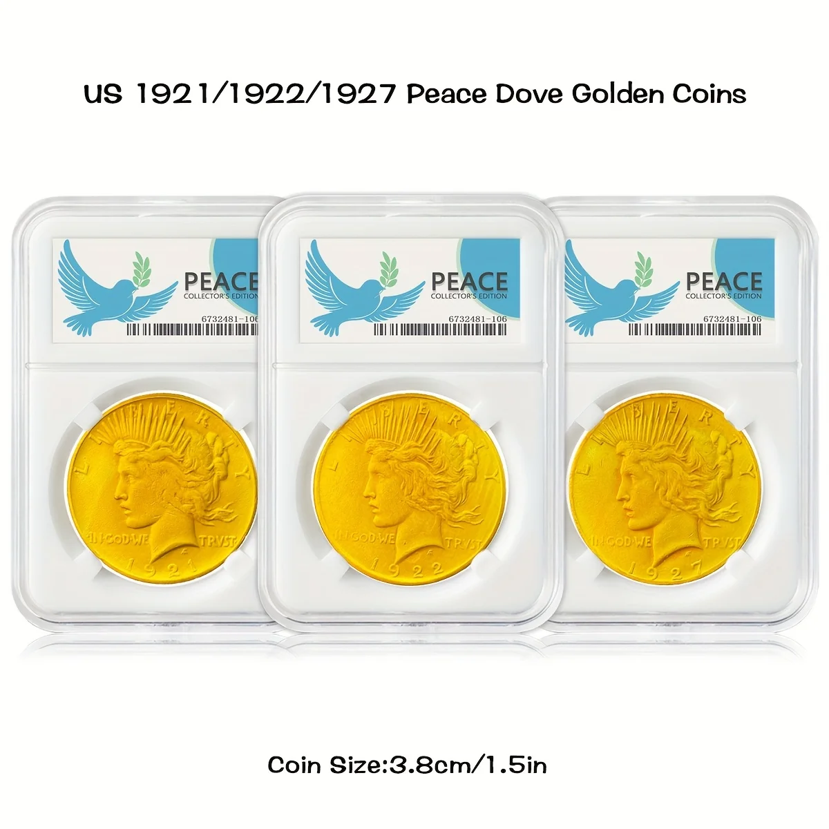 الولايات المتحدة 1921 1922 1927 تمثال الحرية حمامة السلام الذهب محاصر نسخة عملات ديكور المنزل عرض العناصر هدايا عيد الميلاد