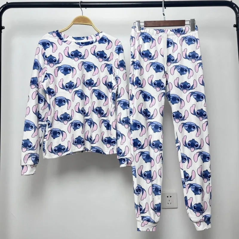 

Disney Stitch Print Spring Autumn Pajamas New Thin Velvet Soft Skin Friendly Casual Sleepwear Fashion Trend Home Clothing Set