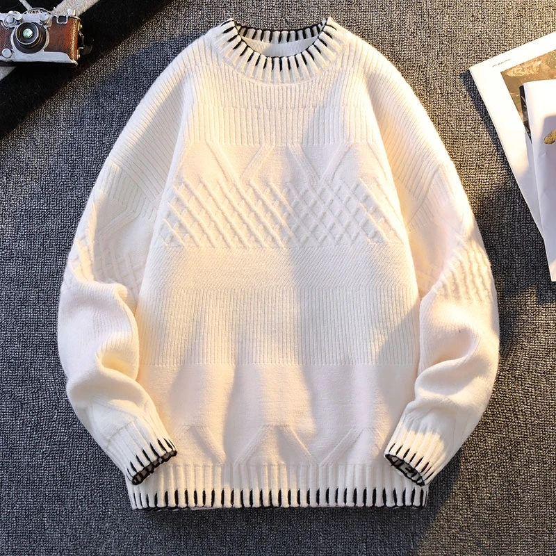 Autumn Winter New Korean Knit Sweater Men Fashion Solid Knitted Pullovers Men O-Neck Patchwork Casual Knitwear Pullover Sweaters