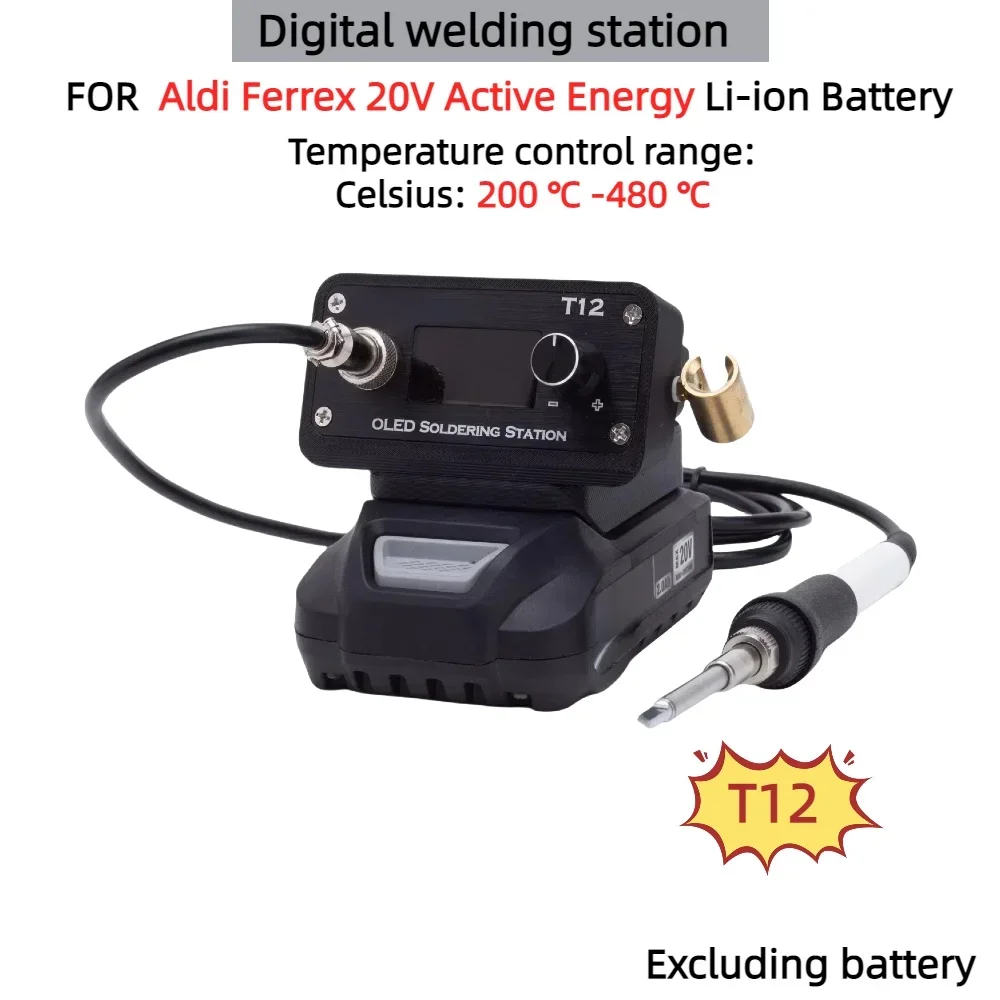 Portable Intelligent Digital Soldering Iron Welding Station for Aldi Ferrex 20V Series Battery T12 Heating Element（No Battery）