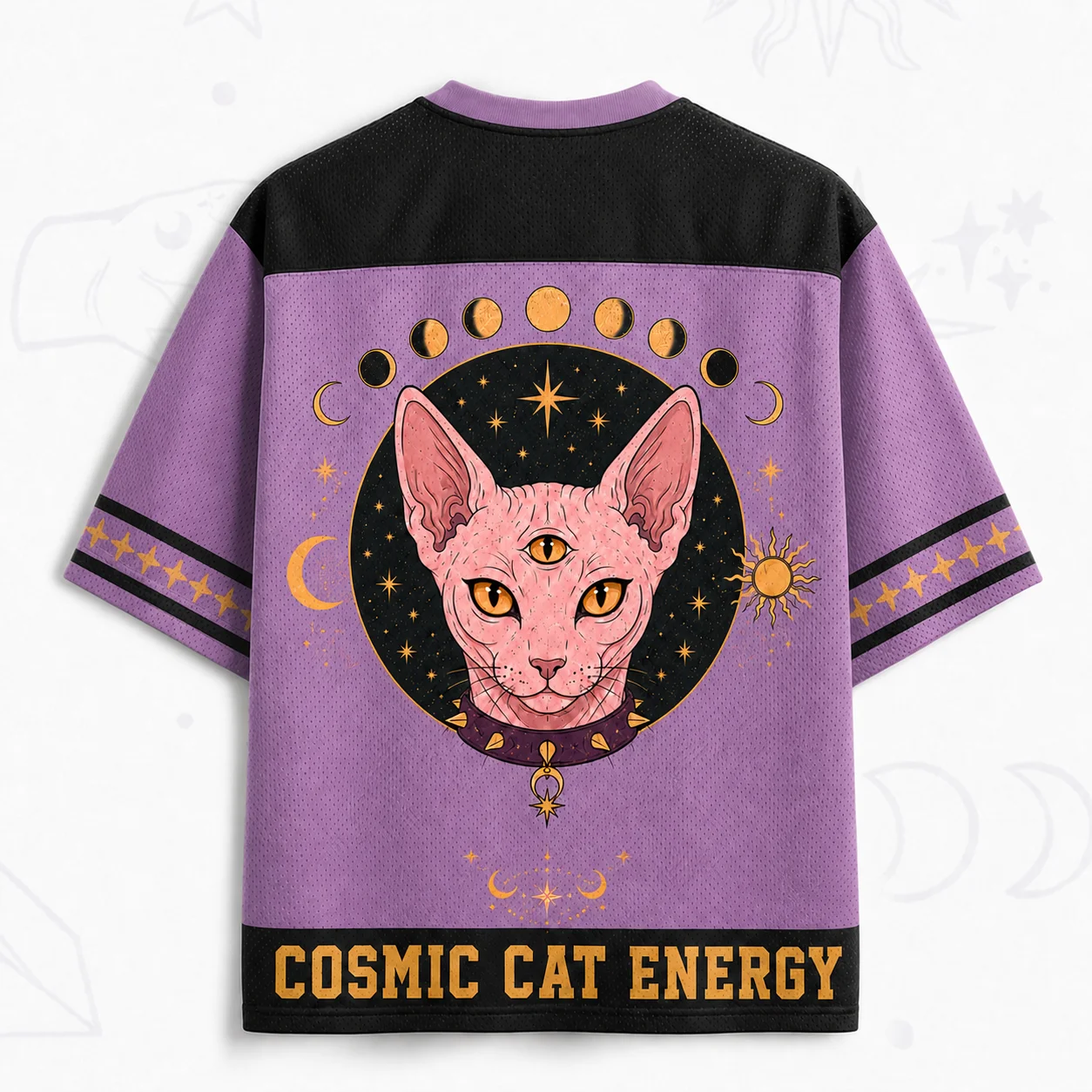 Dark Mystical Style Jersey with Cool Three Eyed Cat Creative 3D Printed Loose Mesh Short Sleeved Shirt for Boys and Girls