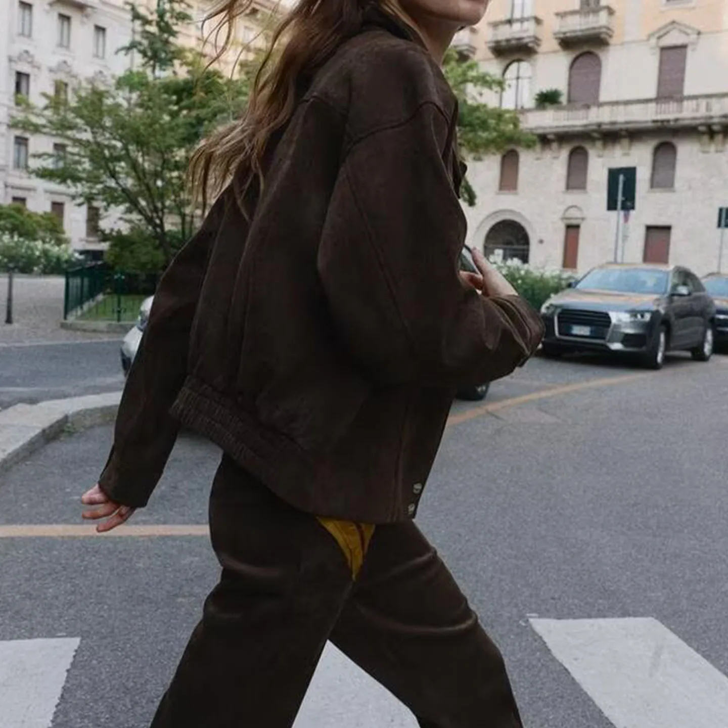 معطف نسائي فضفاض للطيار لخريف 2025 جديد Sle من جلد الغزال الصناعي ملابس خارجية طويلة مع سحاب للإغلاق وياقة واقفة #3