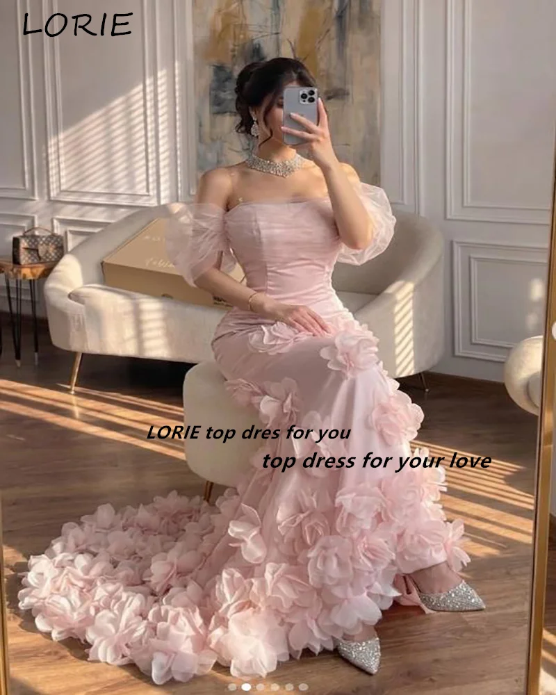LORIE 3D Flowers Evening Dresses Elegant Halter Applique Sweetheart Mermaid Arabia Prom Gown Ruffle Party Dresses Customized