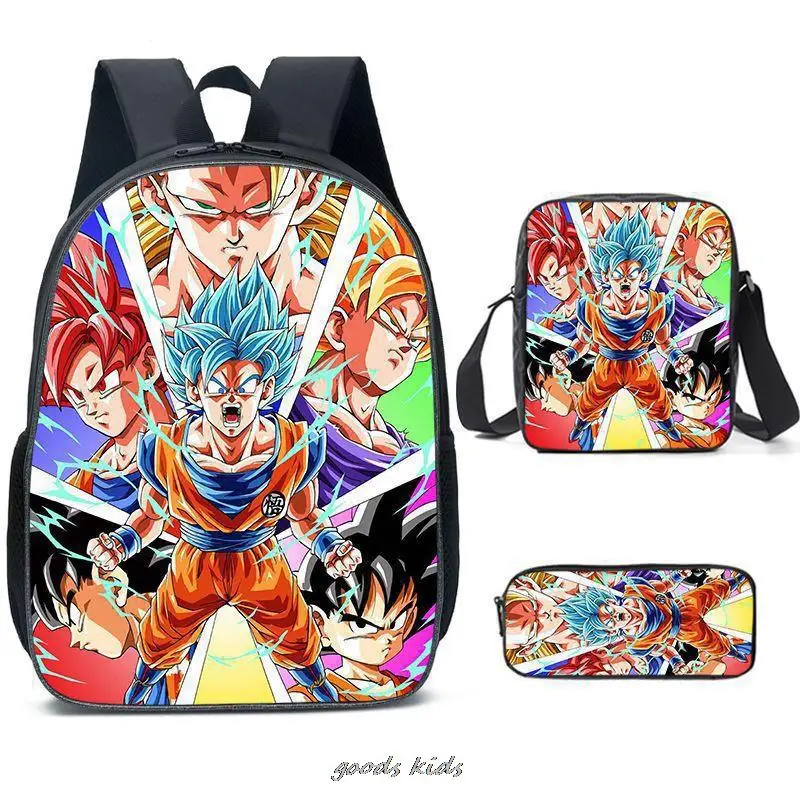 Sac à dos Dragon Ball en toile pour garçons et filles, cartable pour adolescents, sac à dos de voyage à la mode, ensemble de 3 pièces