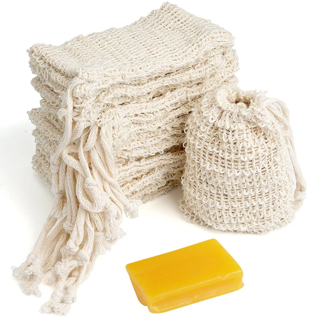 20Pcs/Set Natural Sisal Soap Bags With Drawstring Drying Soap Saver Bag Reusable Exfoliating Soap Pouch Zero Waste Soap Mesh Bag