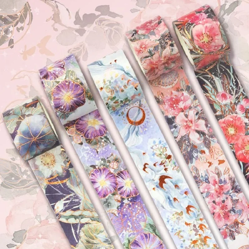 

Antique Cherry Blossom Washi Tapes Kit 5 Rolls Gold Foil Decorative Stickers for Diary 3m*25mm Handmade Scrapbook Embellishment