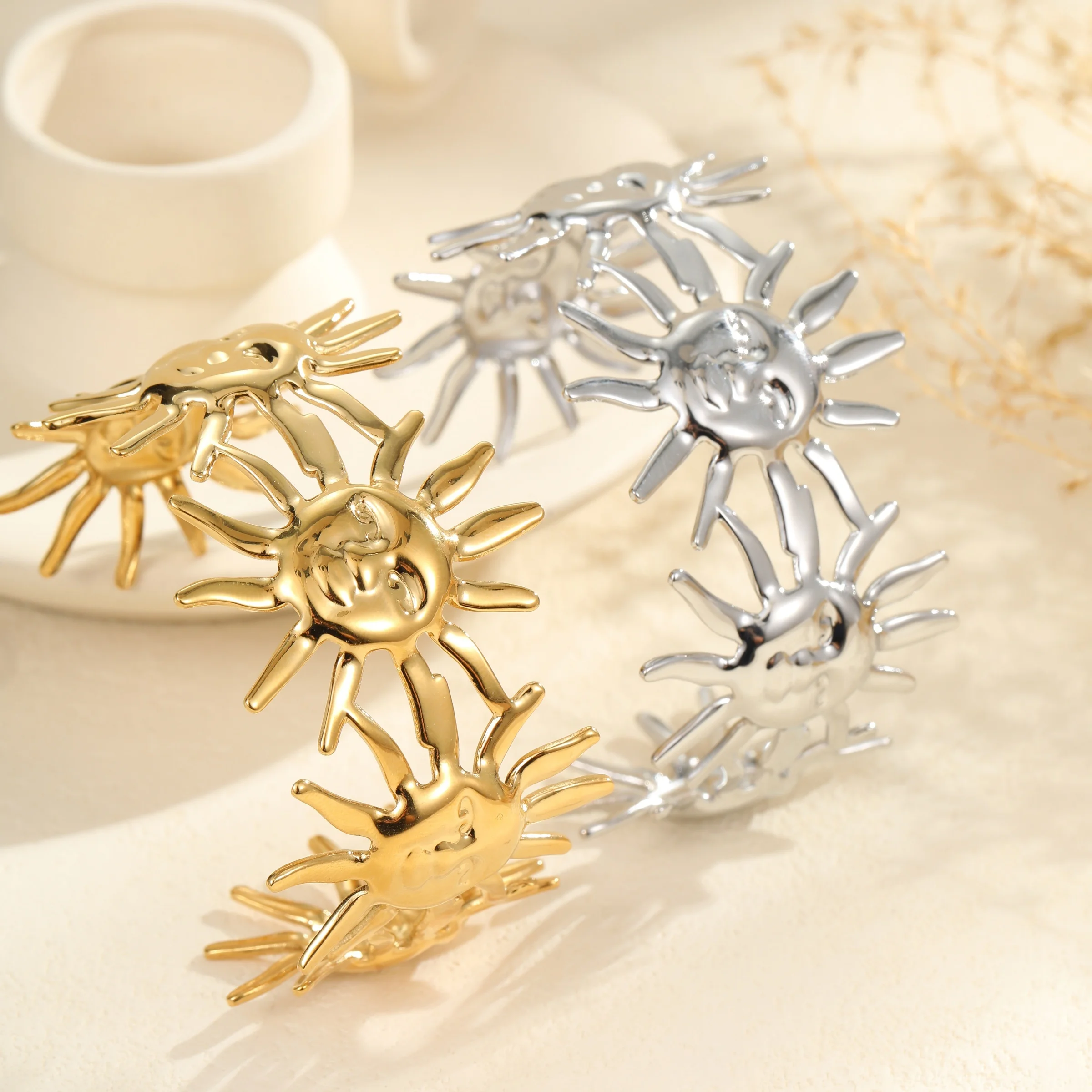 NIMAI Ocean Jewelry Design Freedom Sun Flower الفولاذ المقاوم للصدأ الذهب والفضة مقاوم للماء الإسورة الكفة سوار لقضاء عطلة #1