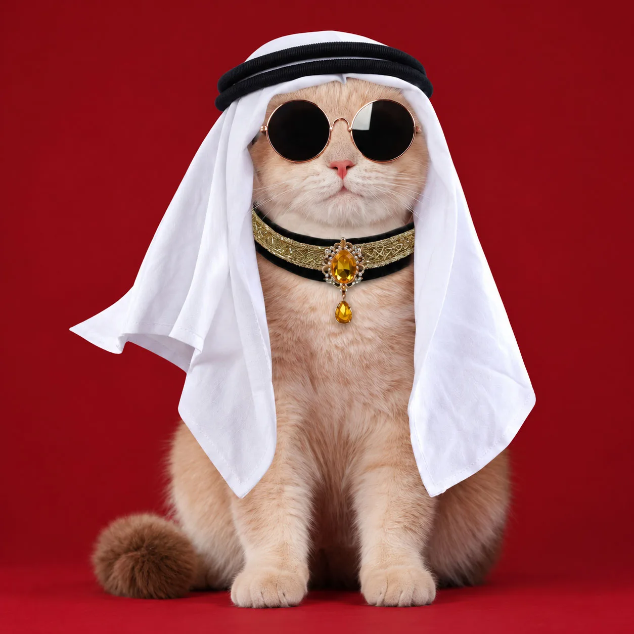 Pet Arabian Prince Hat Cat Costume Headwear for Small Dogs Red Check White Christmas Party Photo Props Holiday Gifts for Owners