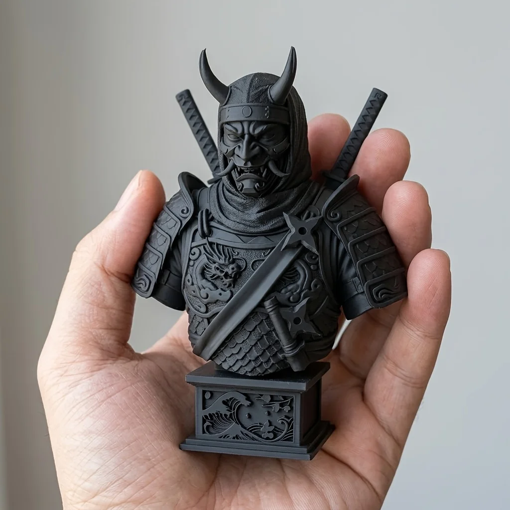 Oni Mask Samurai Warrior Bust Statue 3D Printed Gothic Japanese Samurai Armor Figurine Bushido Home Decor Desktop Ornament Gifts