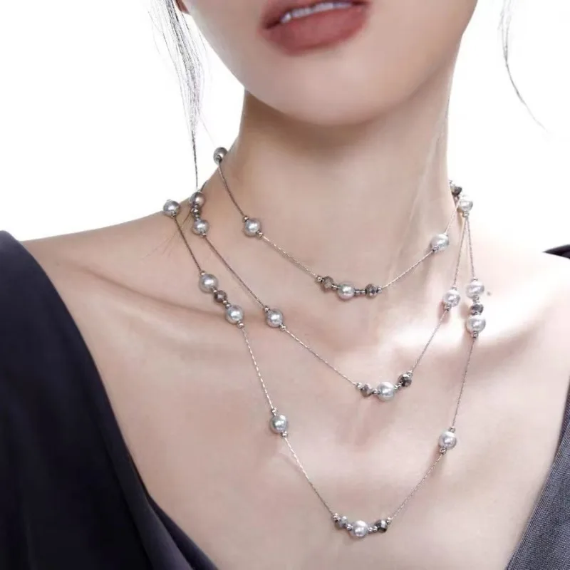 Mehrschichtige Perlenkette für Frauen, einfache Perlenkette, Perlenanhänger-Halskette, französischer Stil, Schmuck, Geschenk 2025,