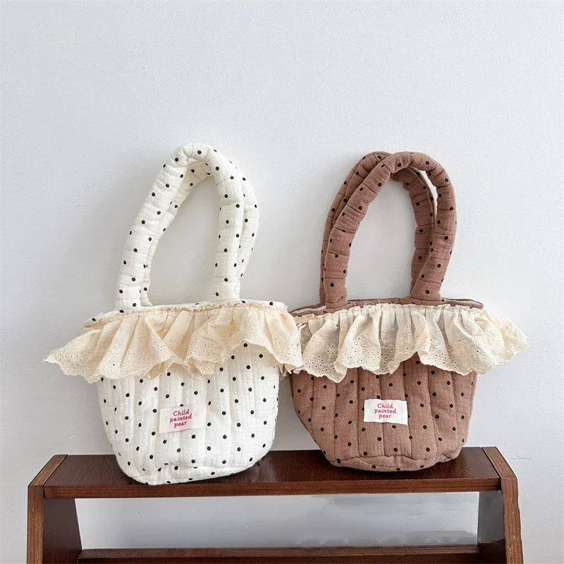 New Kids Handbag Childrens Cute Lace Dots Storage Bag Girls 5 Colors Bear Floral Mommy Bag Portable Handbag