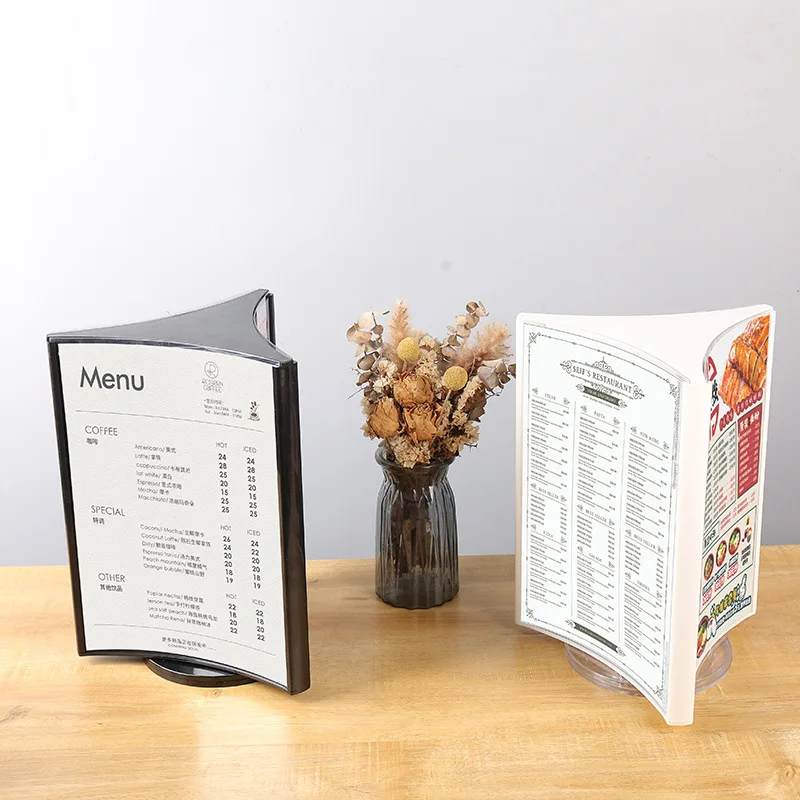 A4 3-sided Rotating Decca Table Stand Hotel Catalog Table Stand Acrylic Restaurant Display Table Sign Acrylic Display Stand