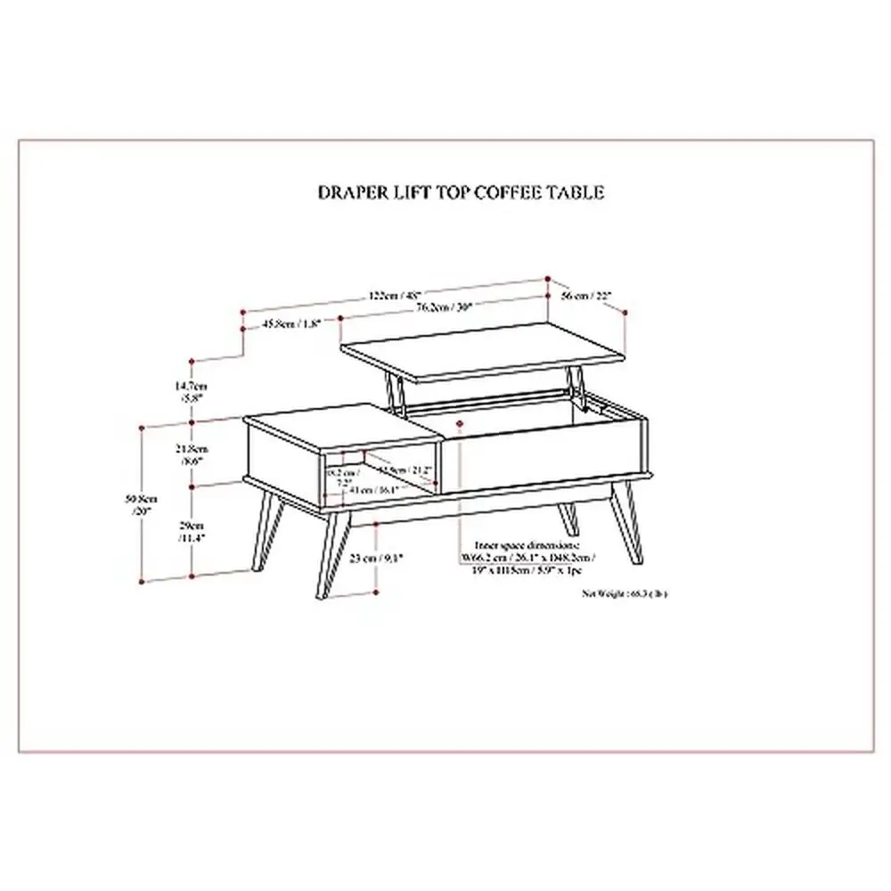 Draper Solid Hardwood 48 inch Wide Rectangle Mid Century Modern Lift Top Coffee Table in Teak Brown The Living Room and Family