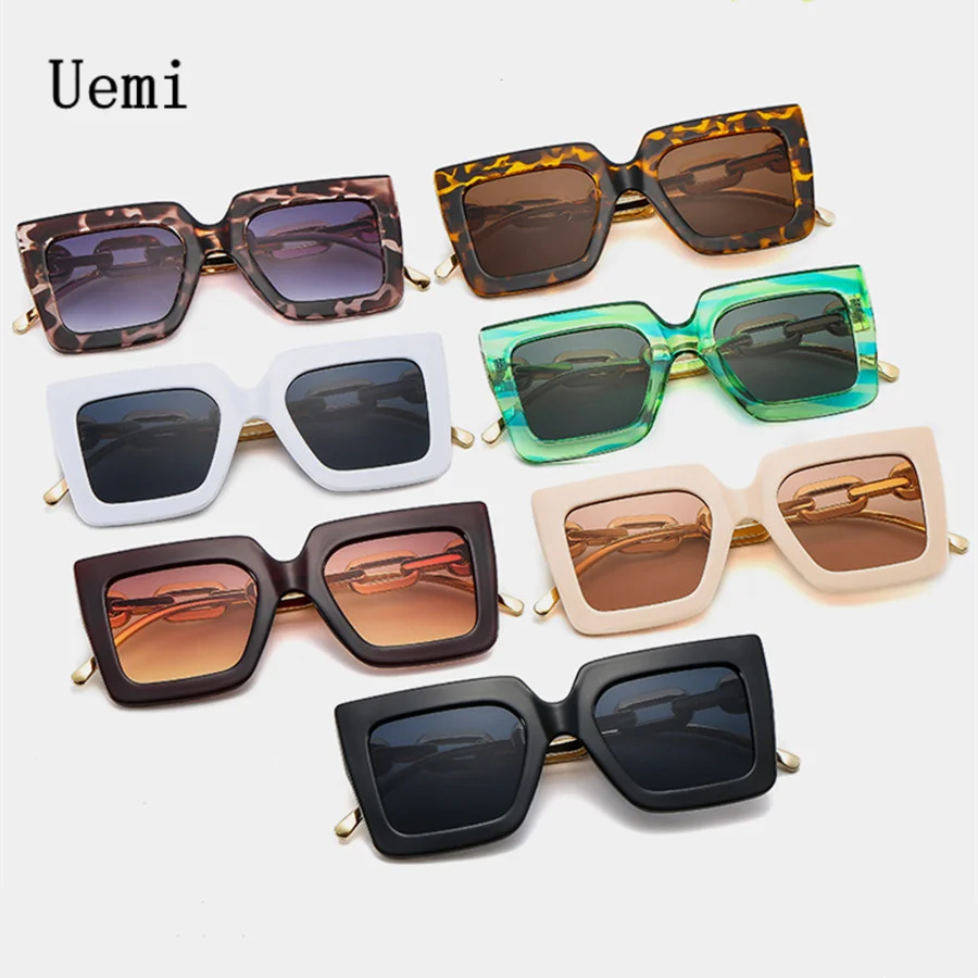 2022 New Fashion Women Square Sunglasses For Ladies Modern Luxury Brand Designer Sun Glasses Vintage Metal Chain Eyewear Shades