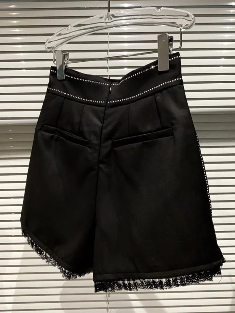 DEAT Fashion Sexy Stripe Shiny Rhinestone High Waist Short Pants Women Pleated Wide Leg Shorts Skirts 2024 Summer New 11XX088