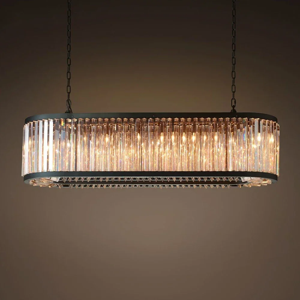 

American black crystal chandelier with stainless steel luster for dining room, bar E14 light source, ceiling lighting
