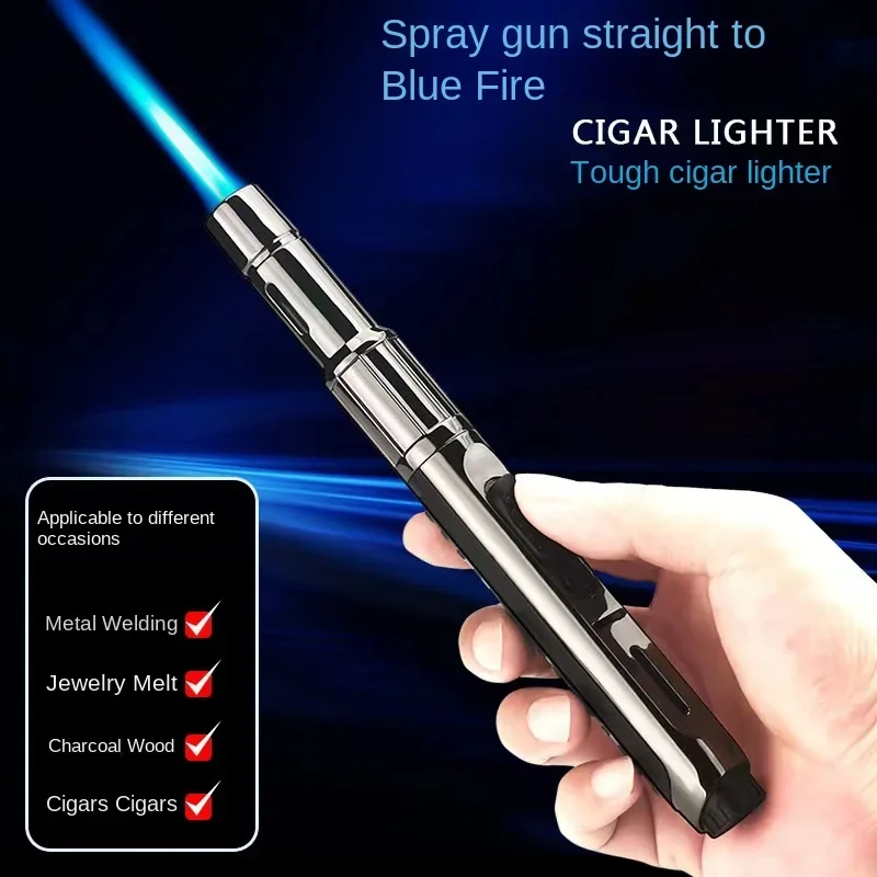 Slim Stick-shaped Flamethrower, Matte Chrome Shell, Non-slip Handle, Gas Level Indicator, Adjustable Flame, Can Add Gas