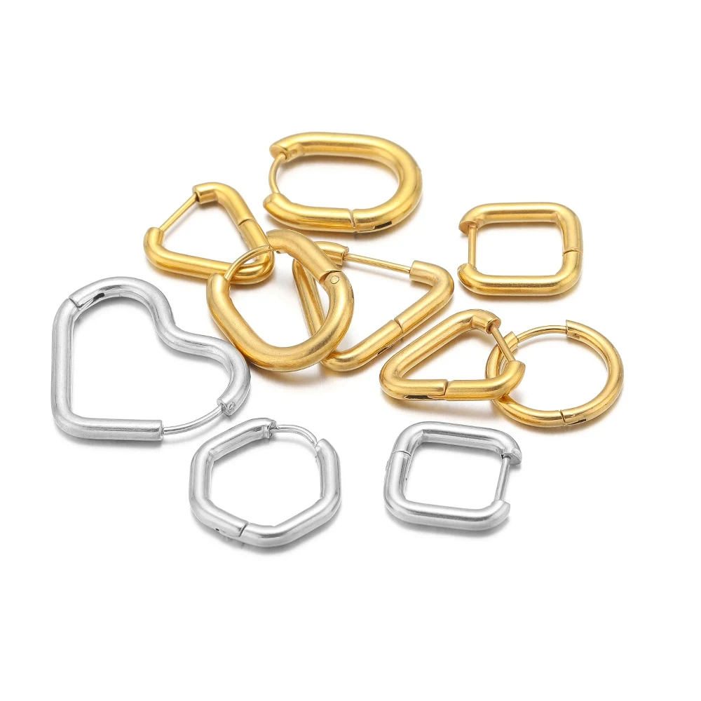 

10pcs 18K Gold Plated Geometric Shaped Hoop Earrings Stainless Steel Women Fashion Jewelry Men Square Earring Punk Gifts Bulk