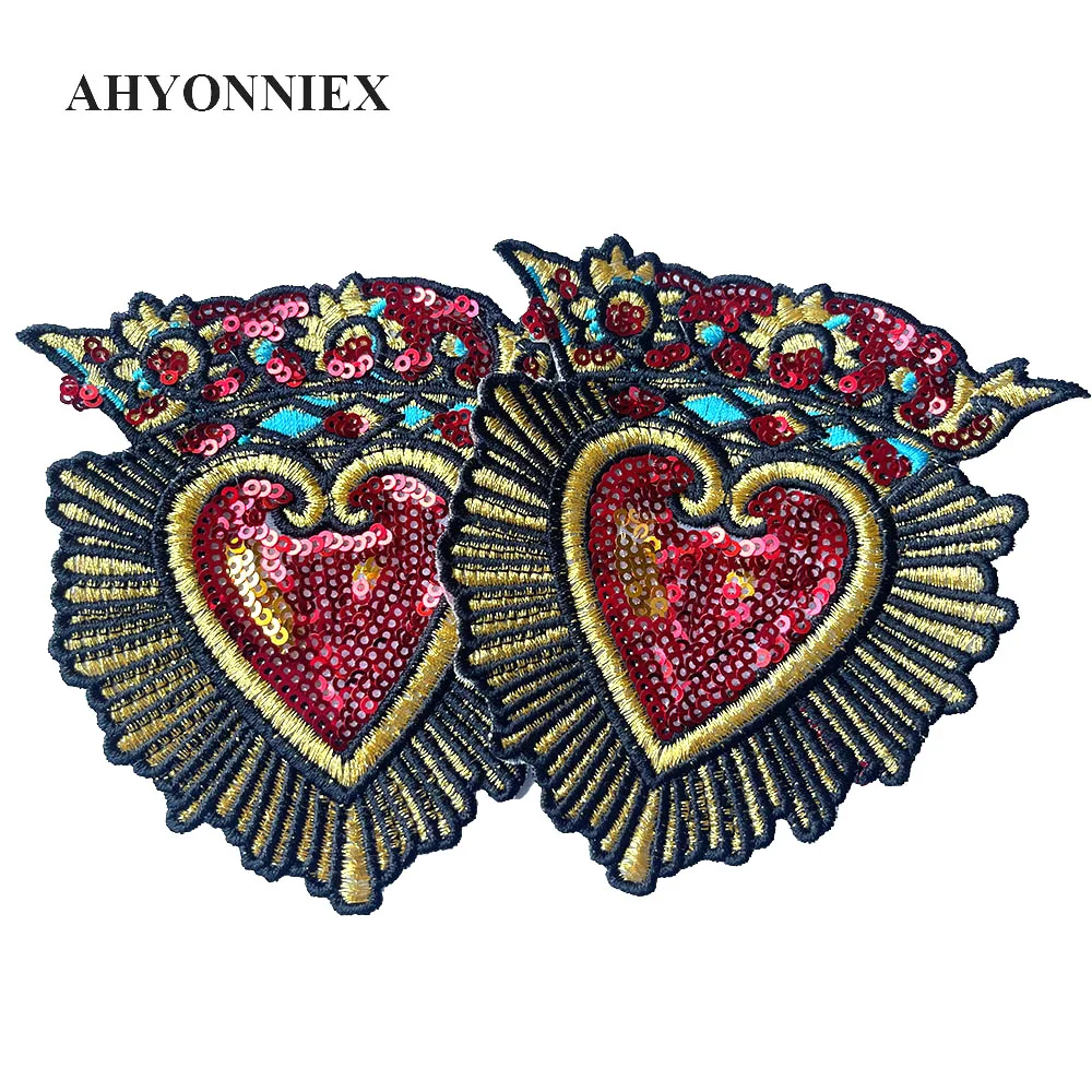 3 Pieces/Lot Sequins Heart Crown Embroidery Patches For Clothing Clothes Sticker Appliques Iron On Patches