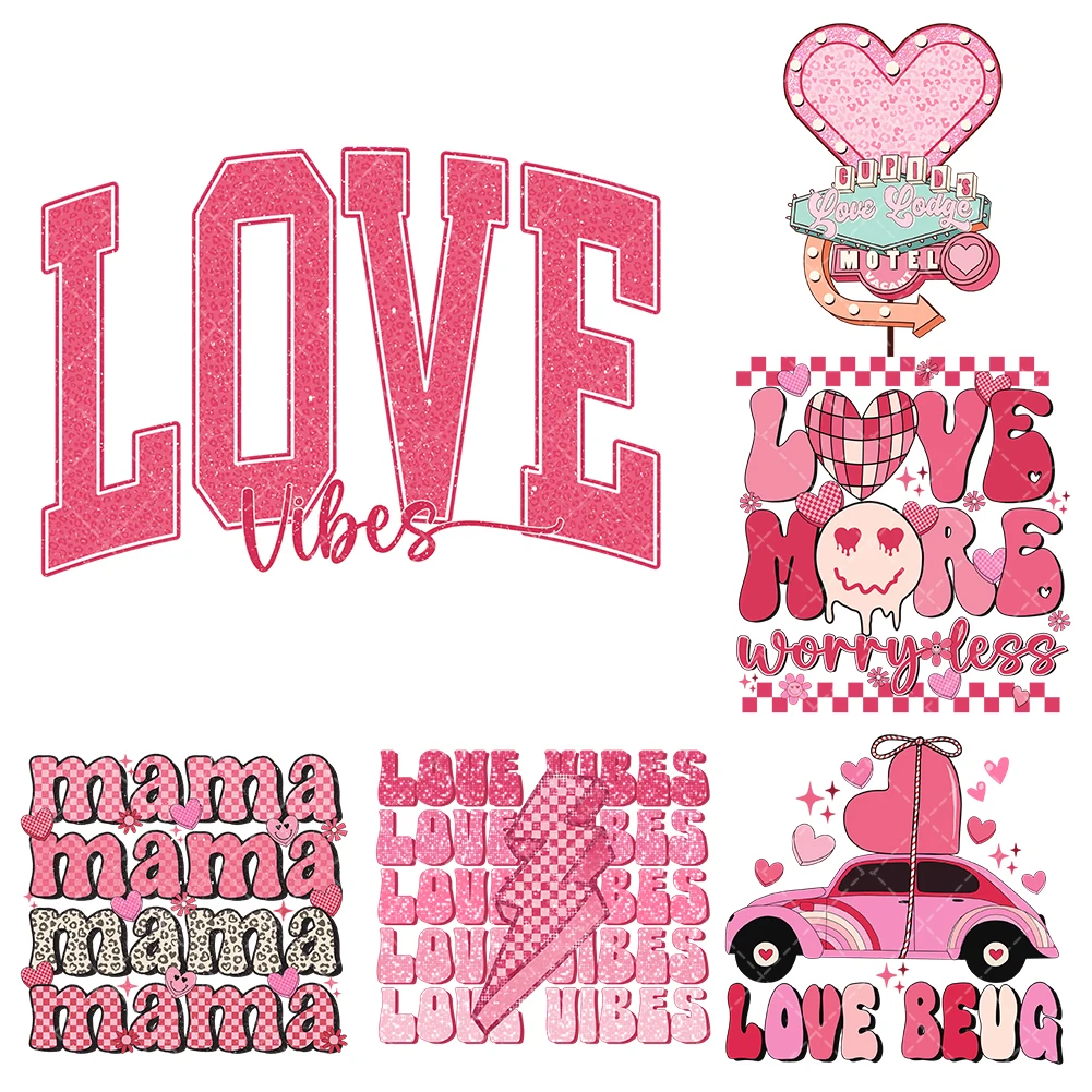 

6cm/10cm/15cm/20cm/25cm/30cm Valentine Love Heat Transfer Stickers Iron On Clothes DTF Pinted Vinyl Thermal Appliques Washable