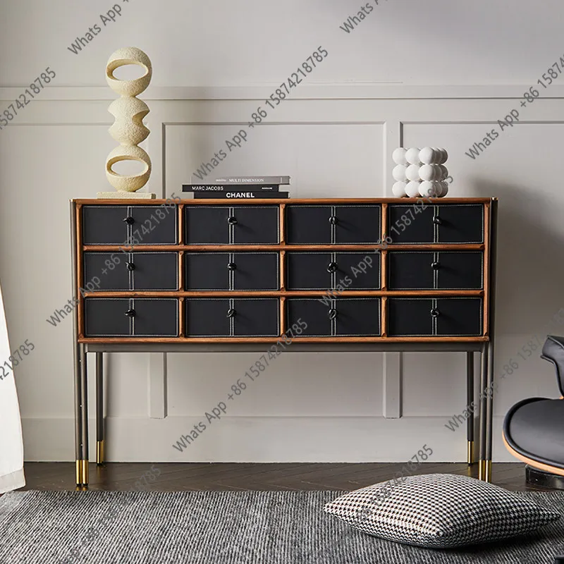 solid wood dining side cabinet Nordic simple living room walnut color chest cabinet retro storage designer multi-drawer cabinet