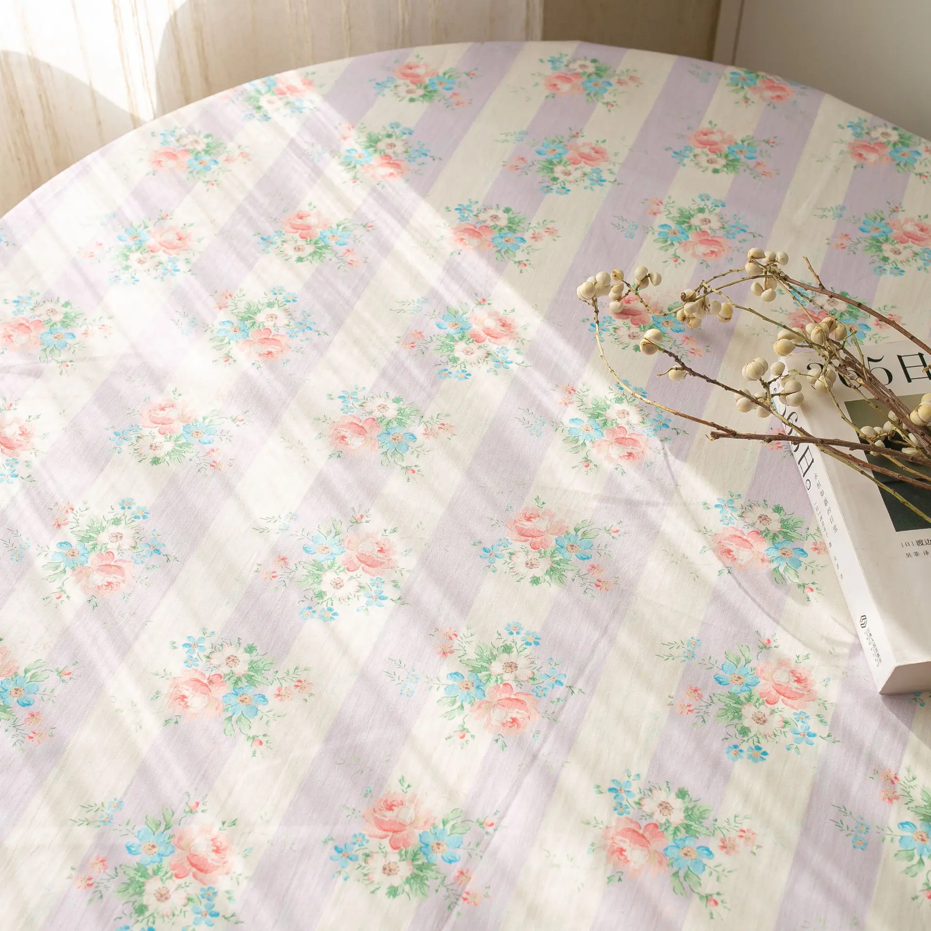 145x100cm 60S Cotton Digital Print Fabric Korean Style Striped Floral Cloth Women Dress Children Clothing DIY Sewing Materials