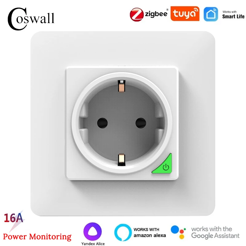 COSWALL Zigbee 3.0 Tuya Wall EU Socket With On / Off Backlight Timer Switch Work With Alexa Google Home Yandex Alice/SmartThings