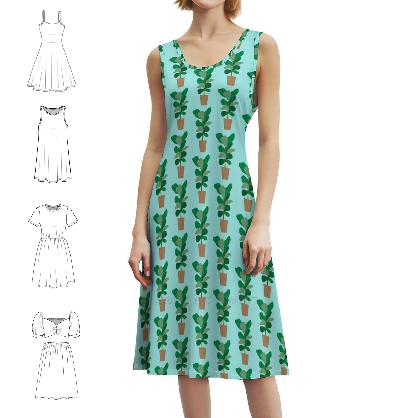 كمان ورقة التين (الفيكوس ليراتا) المرأة الهيب هوب الشارع الشهير فستان جرافيك طباعة ملابس للنادي كمان ورقة التين اللبخ وعاء النبات #1