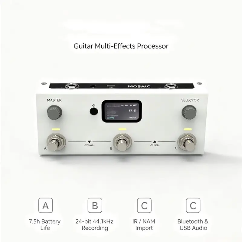 Superior-Guitar Effects Switch MOSAIC 3-Switch Guitar Multi-Effects Processor Bluetooth 7.5H Battery USB Audio
